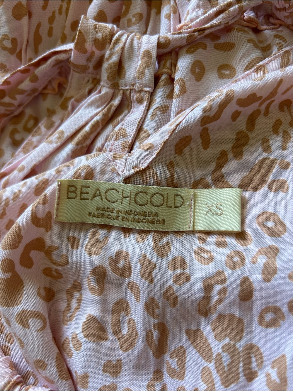 Anthropologie Beachgold Blush Pink & Tan Cheetah Print Ruffle Tiered Mini Dress - Picture 8 of 8